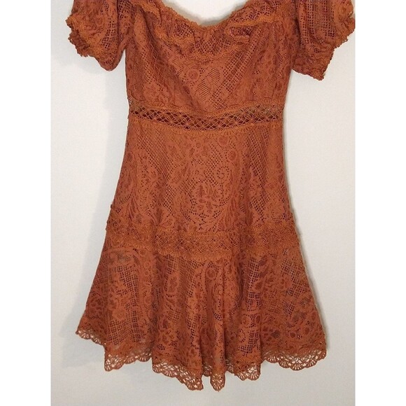 Franco Lace Puff Sleeve off the shoulder mini dress Sm Boho Feminine Cottage Cor - Picture 3 of 12